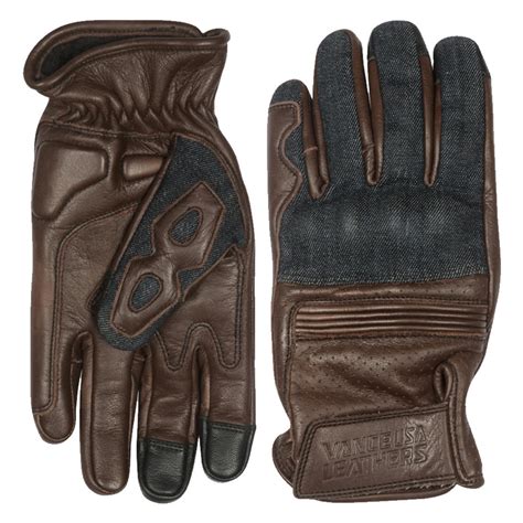 Vance VL480Br Denim and Leather Motorcycle Gloves